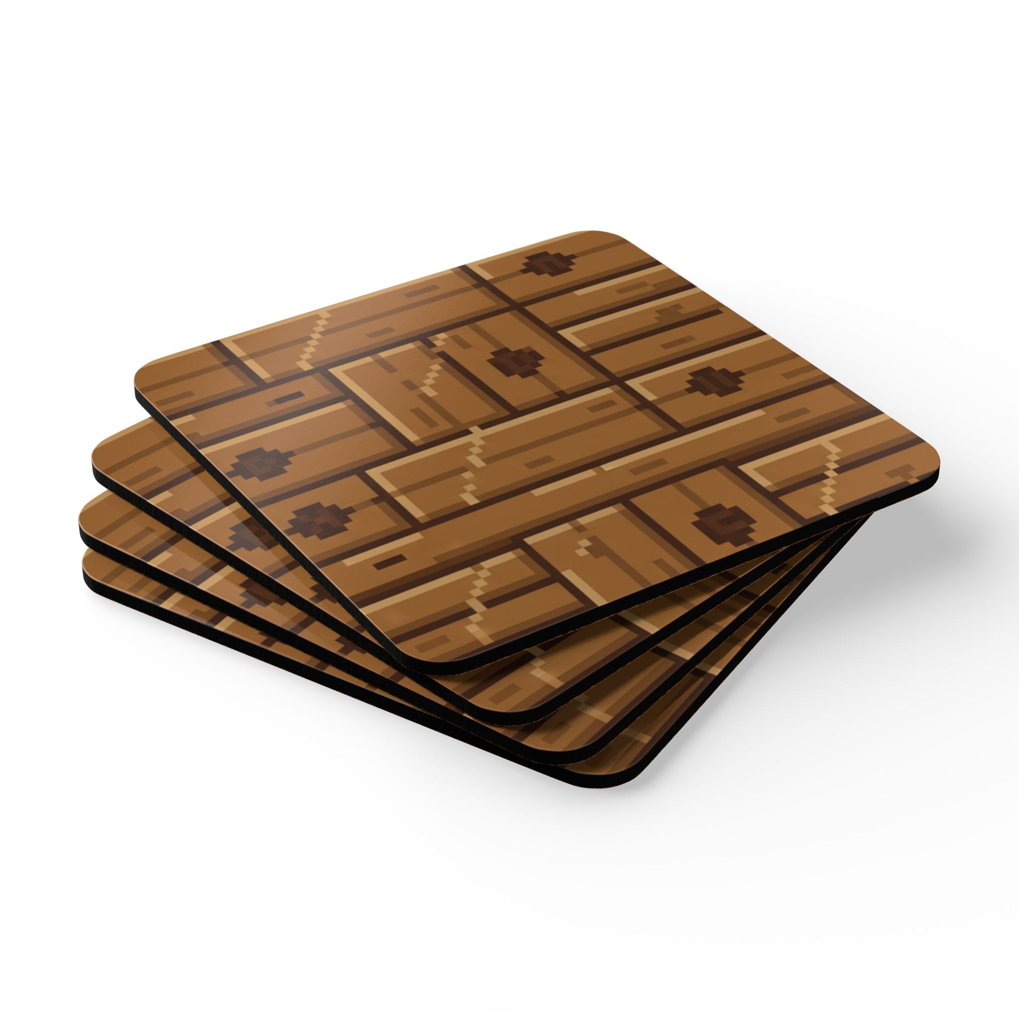 Wood Plank Pixel Art Cork Coaster Set